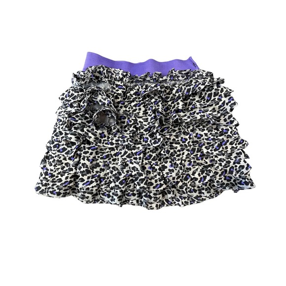 Justice Skort Girls Size 12 Elastic Waist Purple Gray Black Cheetah Ruffle FLAW - Picture 1 of 10